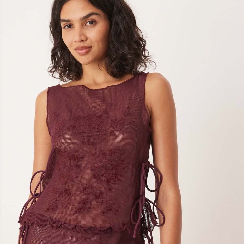 ASOS Burgundy Lace Sleeveless Blouse